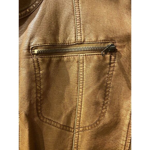 Dressbarn Faux‎ Leather 18/20 Tan Biker Moto Jacket— HAS DAMAGE - Picture 6 of 8